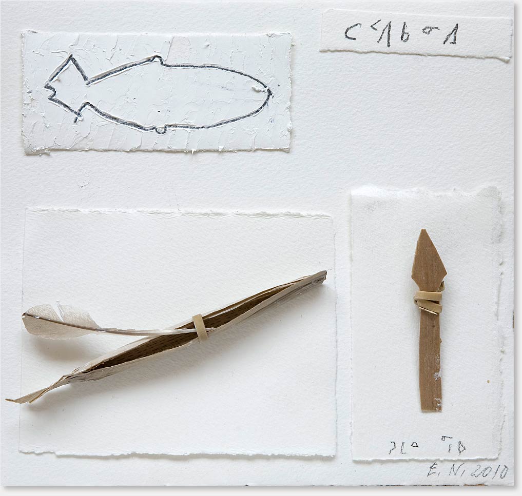 „Je marche sans rien effaroucher, 4“ Mixed Media auf Papier, 23 x 20 x 5 cm, 2010