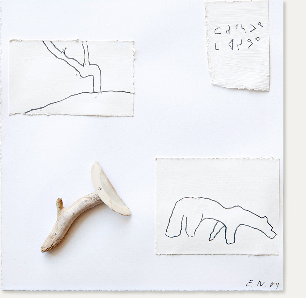 „Nager sous glace, 2“ Mixed Media auf Papier, 23 x 20 x 5 cm, 2009