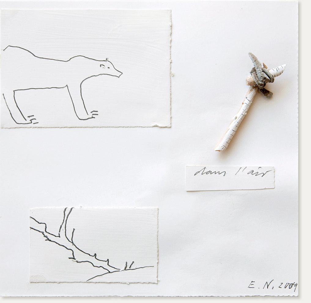 „Nager sous glace, 6“ Mixed Media auf Papier, 23 x 20 x 5 cm, 2009